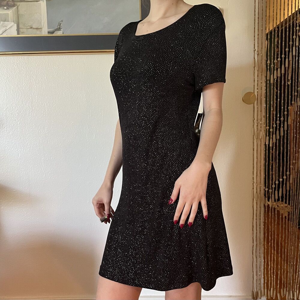 NWT Vintage 70s Nouveau Black Lurex Sparkly Mini Dress Size M Glam Studio 54